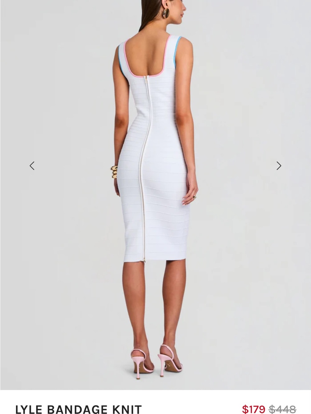 Retrofete White Bandage Knit Dress with Blue Trim and Pink Pocket Accents - Picture 3 of 4